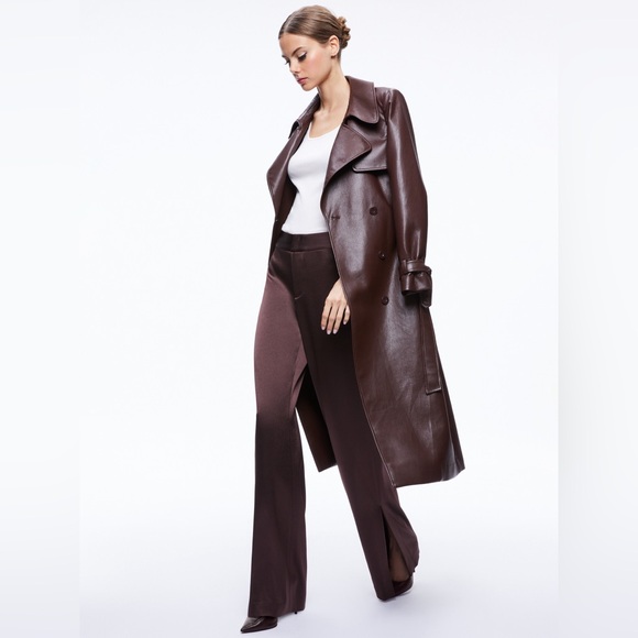 NWT $395 Alice Olivia Jc Wide-leg Side-slit Satin Pants